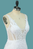 Robes de mariage de sirène de tulle de bretelles de spaghetti de 2024 avec le dos ouvert d&#39;Applique