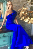 Belle gaine longue une epaule robes de bal bleu royal