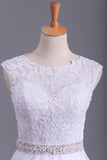 2024 blanc Scoop robes de mariée A-ligne Traîne avec des perles &amp; Applique