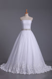 2024 bretelles Tulle Robes de mariée A-Line Avec Applique &amp; Perles