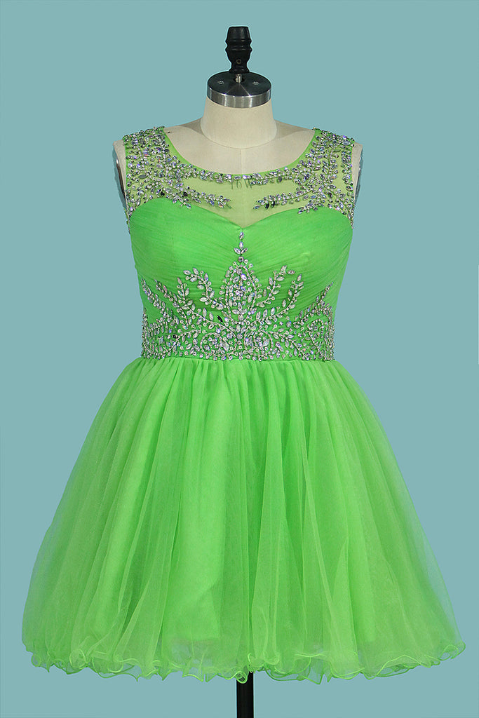 2024 A Line Homecoming Robes Scoop perlée Corps Short / Mini Tulle