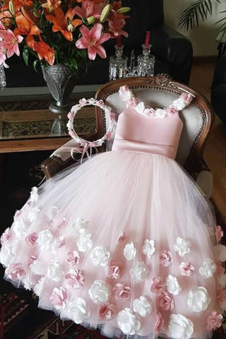Nouvelle robe de bal robes de demoiselle d&#39;honneur Scoop longueur cheville Tulle fleurs à la main