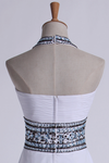 2022 Halter Robes de bal A-ligne Pick Up cristal avec une longue jupe en mousseline à volants perles