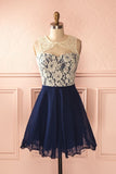 2024 Scoop Homecoming Robes A Line Short / Mini Chiffon &amp; Lace