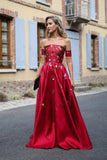 2024 robes de bal longues rouges sans bretelles longue au sol en satin et robe de bal sexy