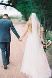Chic A-ligne manches longues en dentelle corsage voir à travers les robes de mariée Backless Country Wedding Dress