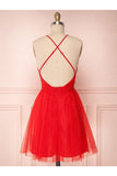 Une ligne v-cou courtes robes de bal rouge / Bourgogne Tulle Robe de bal