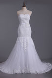 2024 Blanc sweetheart robes de mariée Tulle Avec Applique &amp; Perles Sirène / Trompette