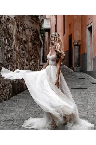 Robes de mariée en tulle plissé SweetHeart Décolleté Robes de mariée minimalistes