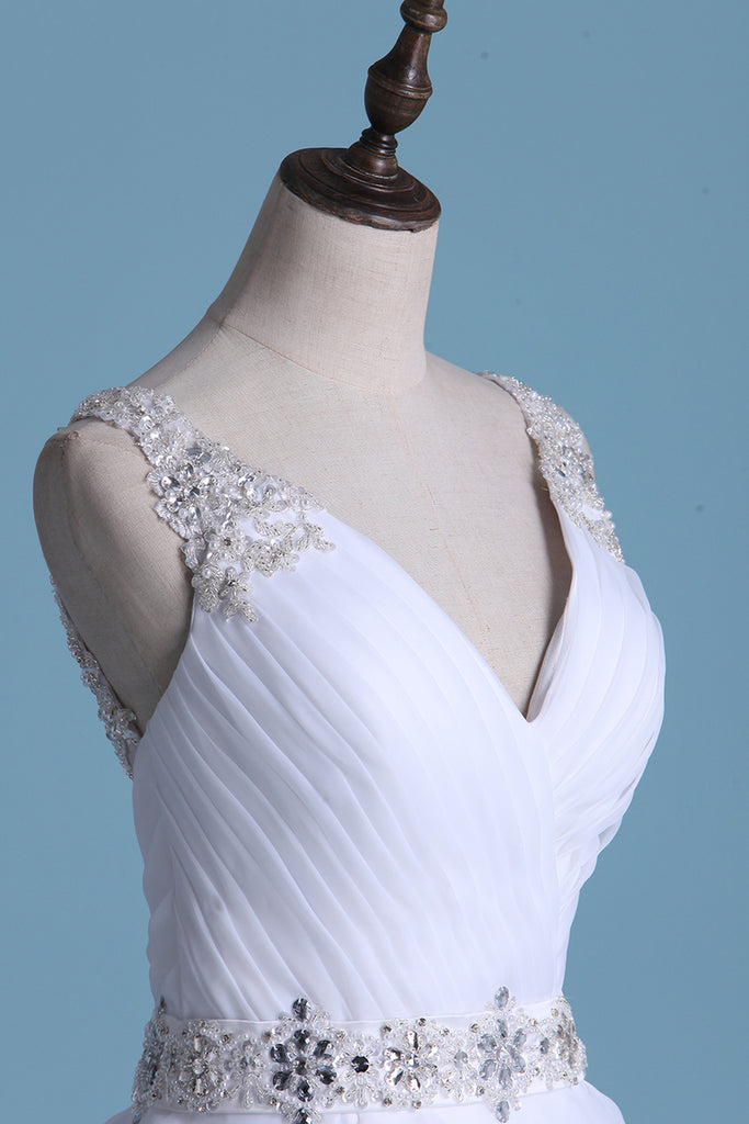 2024 dos ouvert col en V robes de mariée en organza avec des perles et volants