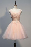 2024 A Line V Neck Tulle With Applique Short / Mini Homecoming Dresses