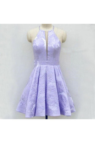 A-ligne au-dessus du genou lilas robe de retour imprimée en satin avec des poches