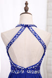 2022 A Line Halter Beaded Bodice Homecoming Robes Chiffon Open Back