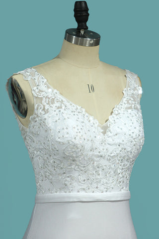 Robes de mariage de spandex de dos ouvert de cou de 2024 V avec la sirène d&#39;Applique