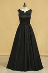 2024 robe de soirée Concise A-Line étage longueur lacets Satin Black Plus Size