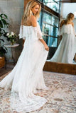 Robes de mariée de plage demi-manche hors de l&#39;épaule dentelle sexy simple Boho robes de mariée