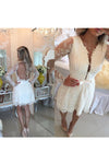 2024 Lace V Neck A Line Homecoming Robes Long Sleeves Lace With Applique