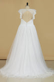 2024 Nouvelle Collection V Neck robes de mariée à volants corsage d&#39;une ligne Tulle et dentelle dos ouvert