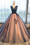 2022 Robes de quinceanera Robe de bal V-cou Tulle aux fleurs faites à la main Nœud d&#39;arc