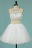 2024 Hot Selling Homecoming Robes Scoop A-Line perlée Bodice Tulle Short / Mini