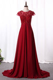 Robes de bal 2024 A Line Scoop Neck Empire Waist Chiffon With Beading Sweep Train