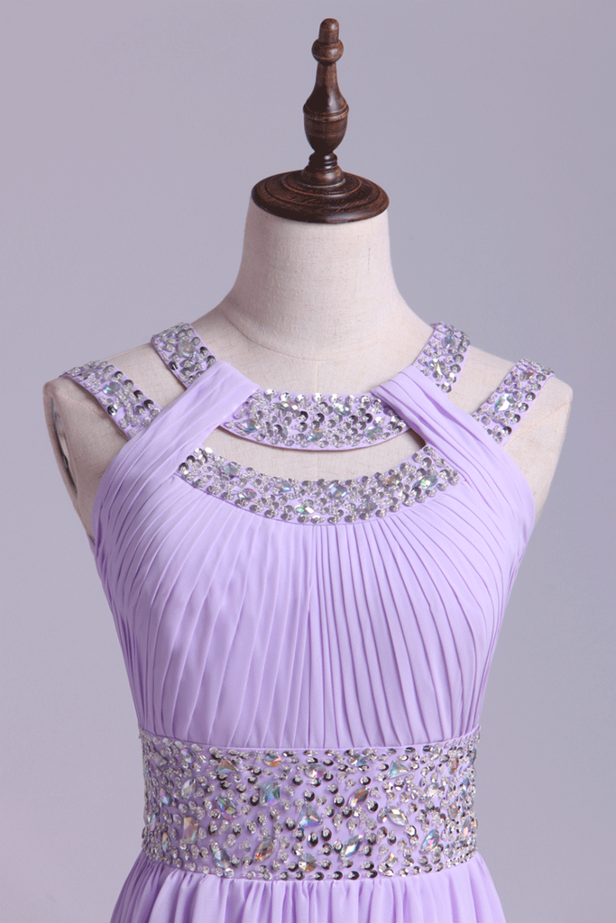 2022 Sexy Robes de bal Scoop Un Line-parole longueur dos ouvert en mousseline de soie avec des perles