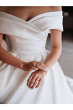 Robe de bal hors de l&#39;épaule en satin blanc robes de mariée chérie, robes de mariée