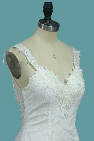 2024 sirène robes de mariée bretelles en dentelle avec appliques balayage train sexy dos ouvert