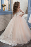 2024 Scoop Flower Girl Robes Ball Gown Long Sleeve Tulle With Aplique