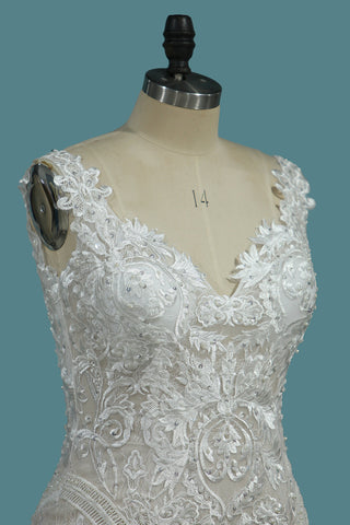 Robes de mariage de dentelle de robes de mariage de sirène de 2024 avec le train ouvert de cour arrière d&#39;Applique