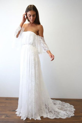 Robes de mariée de plage demi-manche hors de l&#39;épaule dentelle sexy simple Boho robes de mariée