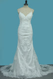 2024 bretelles spaghetti robes de mariée sirène tulle avec des perles et appliques dos ouvert