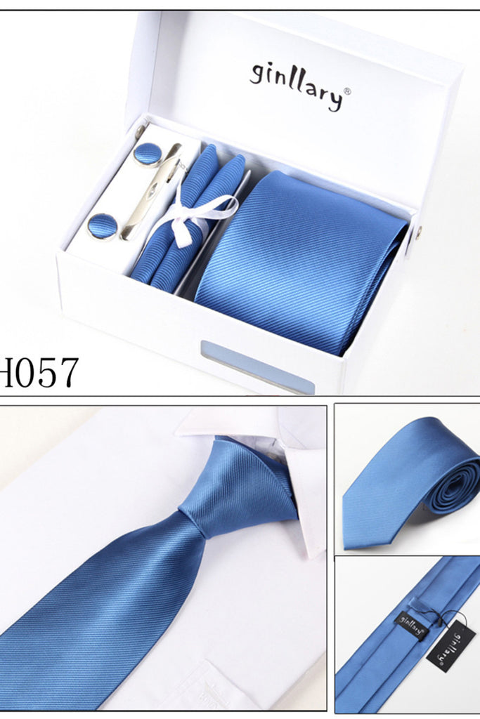 Royal Blue Tie Set Boutons de manchette 4 pièces Beaucoup de couleurs # H057