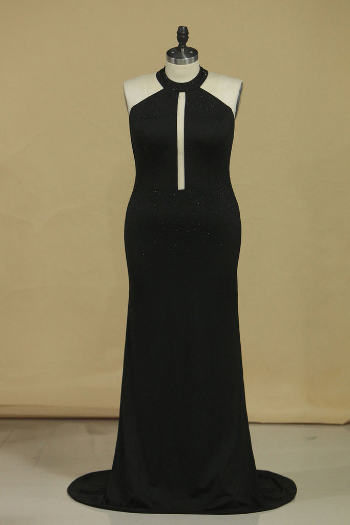 2022 Nouvelle Collection Noire Halter Robes de bal Sirène avec des perles Noir Spandex