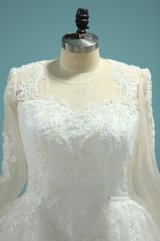 2024 Scoop robes de mariée sirène manches longues en tulle avec perlage
