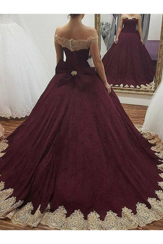 2022 Off The Shoulder Ball Gown Quinceanera Robes Tulle Avec Applique Bow Knot