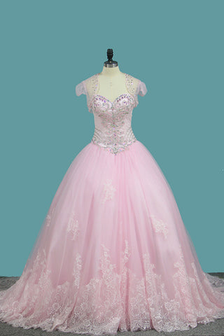 2022 robe de bal Quinceanera Robes Sweetheart Sweep / Brush Lace Up Back Applique et Beading