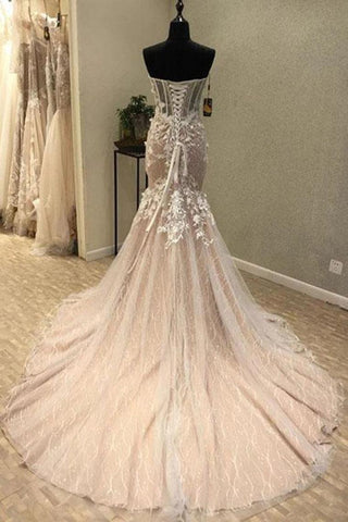 Robes de mariée magnifiques en dentelle sirène chérie, robe de mariée sans bretelles