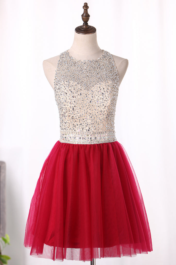 2024 Scoop A Line Homecoming Robes Tulle With Beading Short / Mini