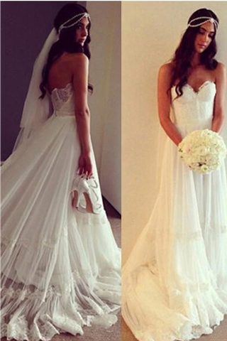 Boho Sweetheart Appliques Une robe de mariée en ligne Ivoire, robe de mariée plage