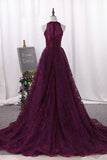 2024 Charming Scoop Lace Prom Dresses Sweep / Brush Train