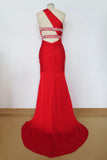 Robes de bal élégantes 2024 Red gaine / colonne d&#39;un seul coup d&#39;épaule en mousseline de soie / pinceau train