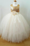 2024 Flower Girl Dresses A Line Scoop Tulle &amp; Sequin With Sash