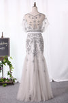 2022 New Arrival Scoop With Beading And Sash Mermaid Tulle Robes de bal