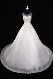2024 A Line Robes de mariée Scoop Tulle avec appliques et perles Lace Up