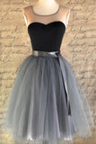 2024 Homecoming Robes A Line Scoop With Sash / Ribbon Longueur au genou Tulle Jupe