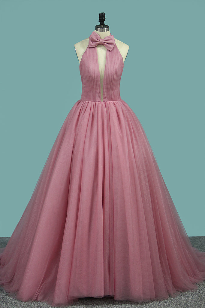 2022 Simple Style Prom Gown High Neck A-Line Sweep Train New Arrival