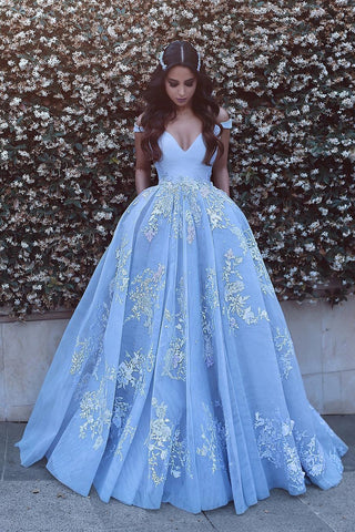 2022 Ball Ball Off The Shoulder Prom Robes Tulle Avec Appliques