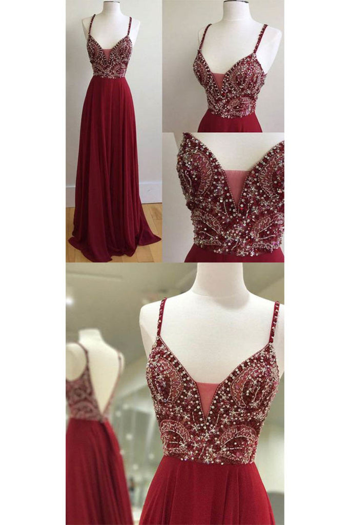 2022 Robes de bal Robes de ballet Spaghetti en mousseline de soie avec perles Une ligne