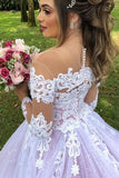 Princesse manches longues Illusion Neck A-Line robe de mariée avec des appliques